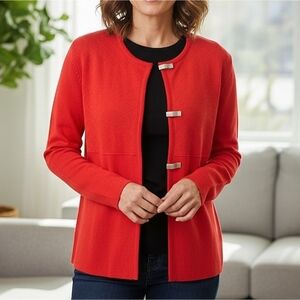 Saint James Christmas Red Wool Cardigan Sweater‎ with Silver Toggle Closure
